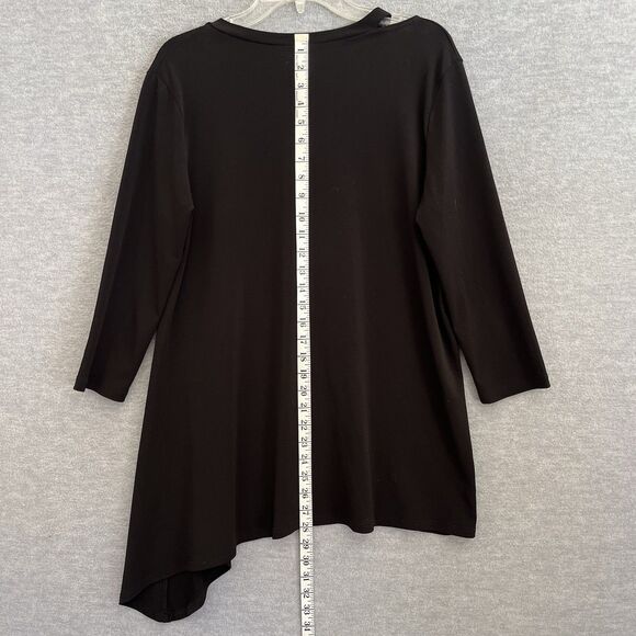 Clara Sun Woo Asymmetrical Black Tunic Top Size M Liquid Knit Lagenlook USA Made - Picture 10 of 13